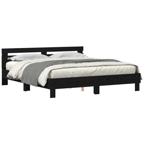 Telaio letto legno Rovere nero Legno massello 200 x 200 cm - Foto 1