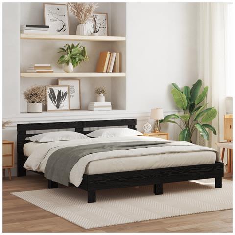 Telaio letto legno Rovere nero Legno massello 200 x 200 cm - Foto 2