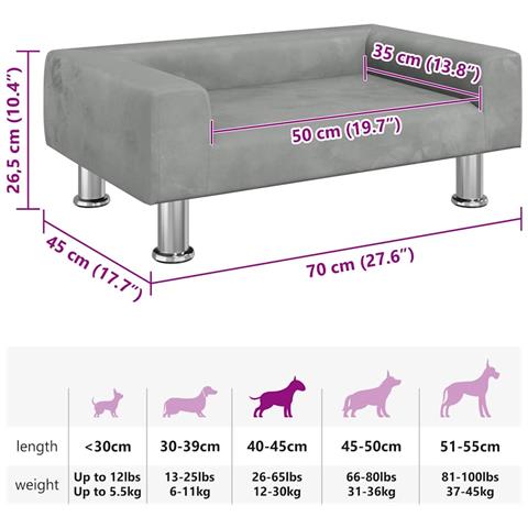 Lettino per Cani Grigio Chiaro 70x45x26,5 cm in Velluto - Foto 7