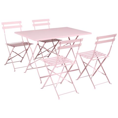 Set Da Pranzo Da Giardino 4 Posti Fiori Pieghevole Metallo Rosa Pastello - Foto 2