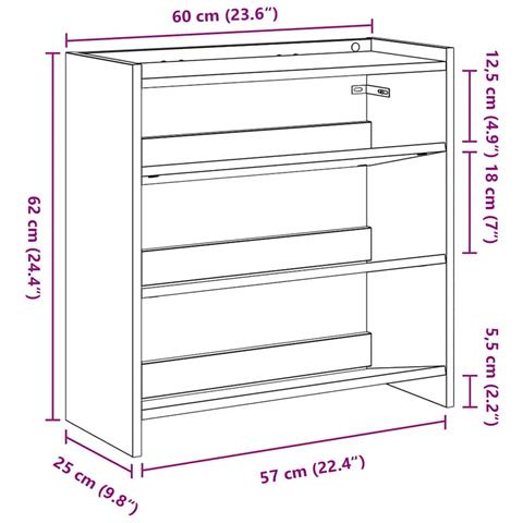 Scarpiera Nera 60x25x62 cm in Legno Multistrato - Foto 9