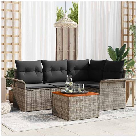Set Divano da Giardino con cuscino 5 pcs Grigio 55 x 55 x 37 cm - Foto 2
