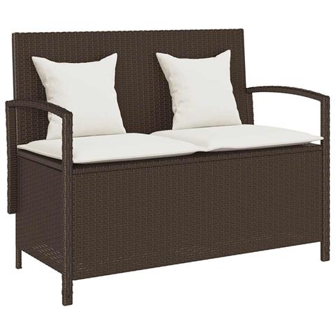 Panca Portaoggetti da Giardino con Cuscino Marrone Polyrattan - Foto 1