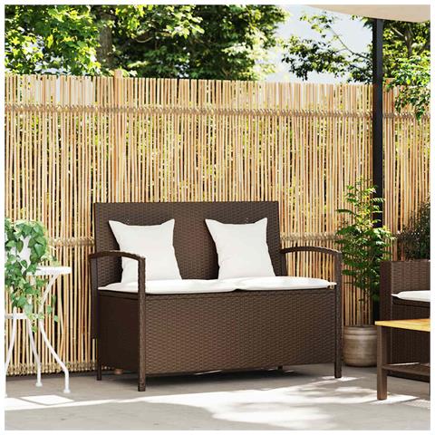Panca Portaoggetti da Giardino con Cuscino Marrone Polyrattan - Foto 2