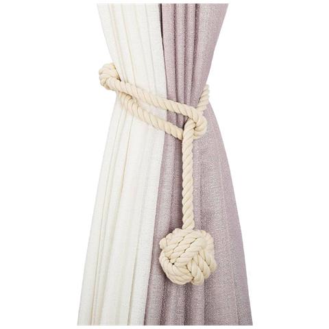 Fermacorda Per Tende In Corda Di Cotone Fatti A Mano Con Sfera - Set Di 2, Stile Nordico Beige - Foto 1