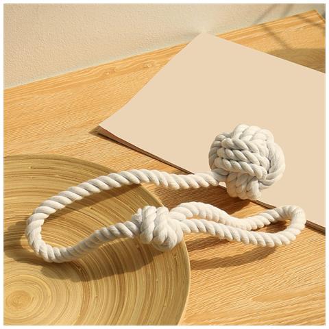 Fermacorda Per Tende In Corda Di Cotone Fatti A Mano Con Sfera - Set Di 2, Stile Nordico Beige - Foto 6