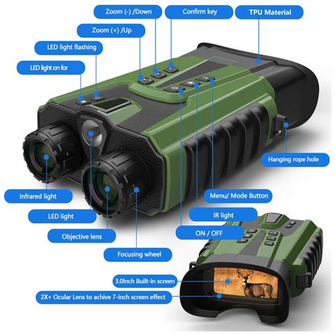 Binocolo Digitale Ad Alta Definizione Per Visione Notturna Con Zoom 4x E Illuminazione A rarossi Green - Foto 2