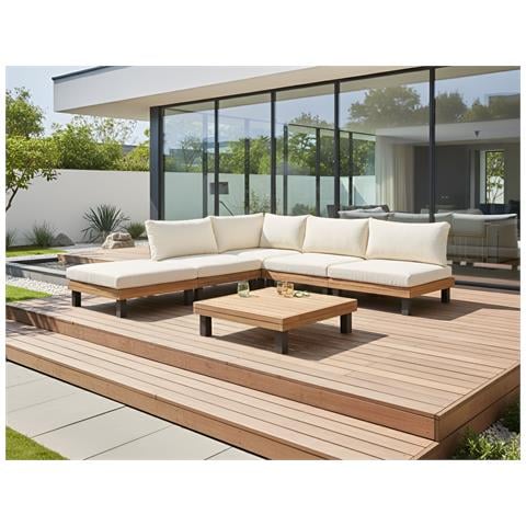 Set Di Divani Angolari Da Giardino 5 Posti Frazzano Legno Di Acacia Certificato Bianco Sporco - Foto 1