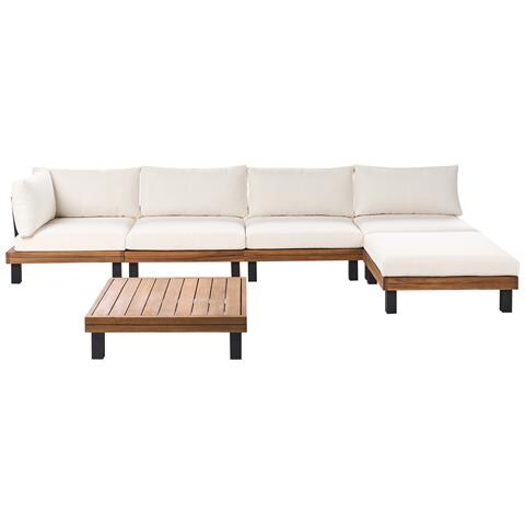 Set Di Divani Angolari Da Giardino 5 Posti Frazzano Legno Di Acacia Certificato Bianco Sporco - Foto 2