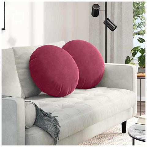 Cuscini per Seduta 2 pcs Rosso Vino Ø 40 x 13 cm Velluto - Foto 2
