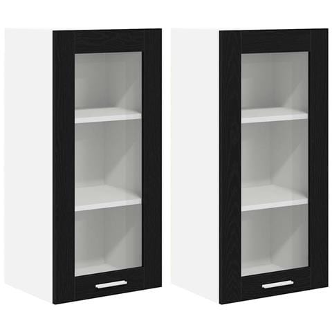 Armadio pensile Riga 2 pcs Rovere Nero 40 x 31 x 80 cm - Foto 1