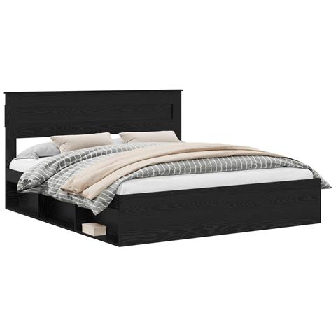 Struttura del letto Nero 200 x 200 cm Pino massello - Foto 1