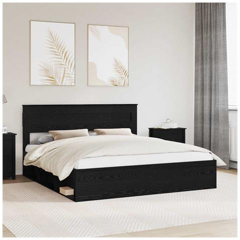 Struttura del letto Nero 200 x 200 cm Pino massello - Foto 2