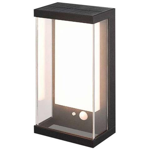 Lampada LED da Muro Rettangolare con Pannello Solare e Sensore PIR 1W Colore Nero 3000K IP54, colore Nero - Foto 1