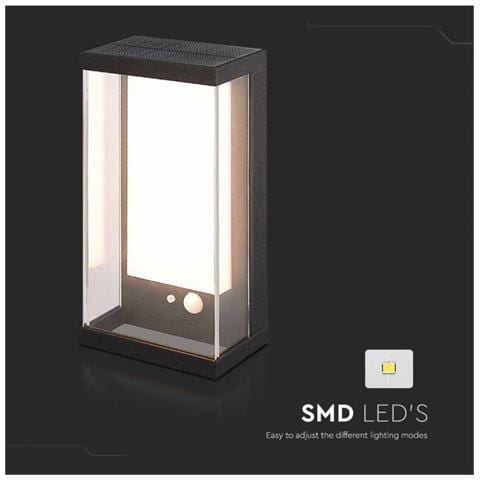 Lampada LED da Muro Rettangolare con Pannello Solare e Sensore PIR 1W Colore Nero 3000K IP54, colore Nero - Foto 2
