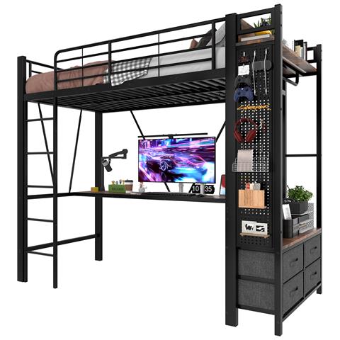 Letto Completo Con Scrivania, Led, Usb E Cassetti In Metallo E Mdf - Foto 1
