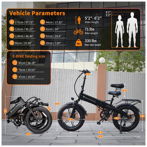 M6 E-bike Pieghevole - Ruota Larga 20''x4.0'' 48v 15ah Autonomia 45-55km Motore 250w Shimano 7v Freni Idraulici - Foto 2