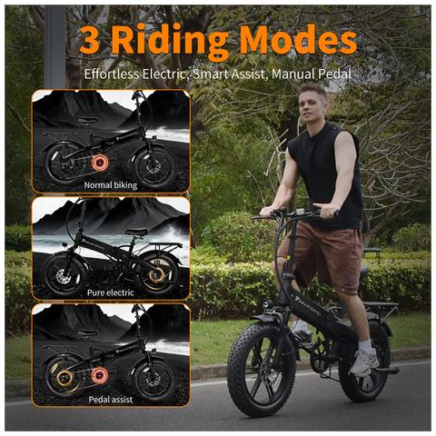 M6 E-bike Pieghevole - Ruota Larga 20''x4.0'' 48v 15ah Autonomia 45-55km Motore 250w Shimano 7v Freni Idraulici - Foto 7