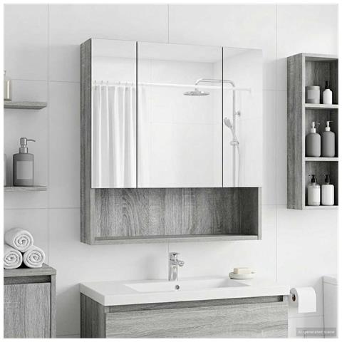 Mobiletto per specchio da bagno Grigio Sonoma 60 x 14.5 x 70 cm - Foto 2