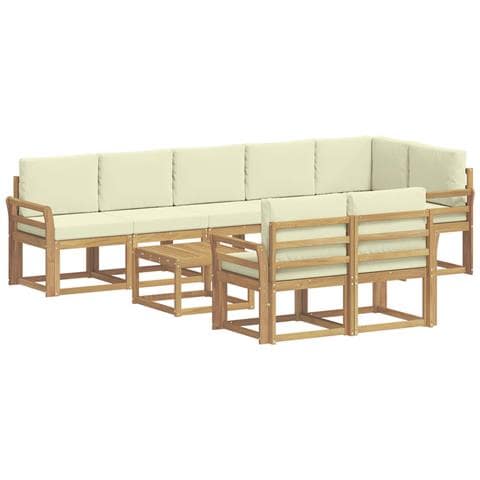 Set di divani da esterno 9 pcs Bianco e Crema Poliestere - Foto 1