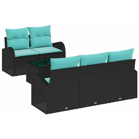 Set Divano da Giardino con cuscino 6 pcs Nero e Turchese - Foto 1
