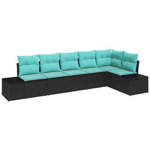 Set Divano da Giardino 6 pz Nero e Turchese polyrattan - Foto 1