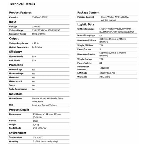 BlueWalker PowerWalker AVR 1500 / SIV 2AC outlet (s) 230V Nero regolatore di tensione - Foto 3
