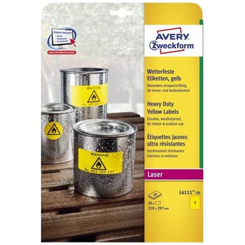 Etichette 210 X 297 Mm Pellicola In Poliestere Giallo 20 Pz. Permanente Etichetta Universale, - Foto 2