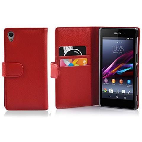 Custodia Compatibile Con Sony Xperia Z1 In Rosso Cremisi - Coperchio Protettivo In Ecopelle Testurizzata E Tasca Per Carte Di Credito - Foto 2