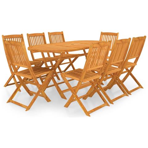 Set Da Pranzo Da Giardino 9 Pz Pieghevole In Massello Di Acacia - Foto 1