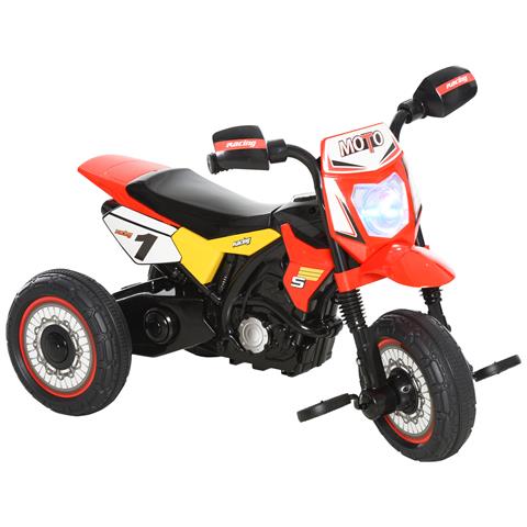 Triciclo Per Bambini Stile Moto A Pedali Con Luci E Suoni, 3 Ruote Larghe, Età 18-36 Mesi, 71x40x51cm, Rosso - Foto 1