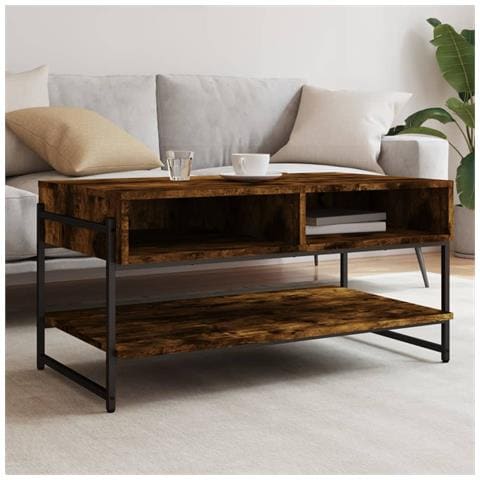 Tavolino Da Salotto Rovere Fumo 90x50x45cm In Legno Multistrato - Foto 1