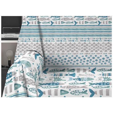 Telo Arredo Granfoulard Copritutto Salvadivano 100% Cotone Disegno Pesci Singolo Azzurro - Foto 2