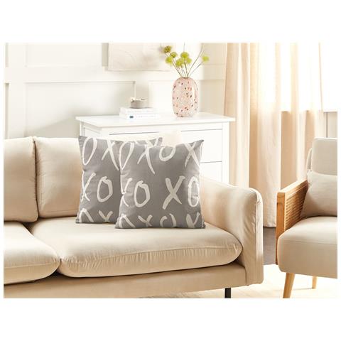 Set Di 2 Cuscini Telopea Cotone 45 X 45 Cm Grigio Scritta - Foto 1