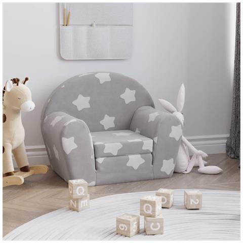 Divano Letto Bambini Grigio Chiaro Con Stelle Morbido Peluche - Foto 8