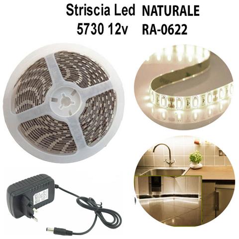 Striscia Led 5730 5m Luce Bianco Naturale Adesiva Ip65 Con Alimentatore 12v 2a - Foto 2