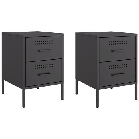 Comodini 2 Pz Nero 36x39x50,5 Cm In Acciaio - Foto 1