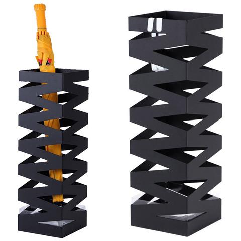 Portaombrelli In Ferro Design Quadrato Stand Nero Vaschetta Salvagoccia - Foto 1