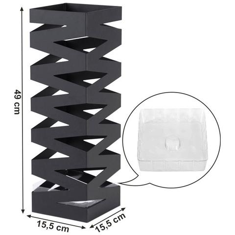 Portaombrelli In Ferro Design Quadrato Stand Nero Vaschetta Salvagoccia - Foto 3