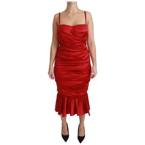 Abito Aderente A Sirena In Seta Elasticizzata Rossa - It36 - Xs - Foto 1