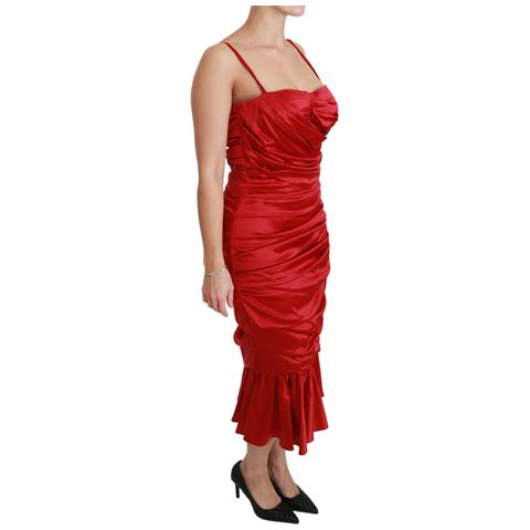 Abito Aderente A Sirena In Seta Elasticizzata Rossa - It36 - Xs - Foto 2