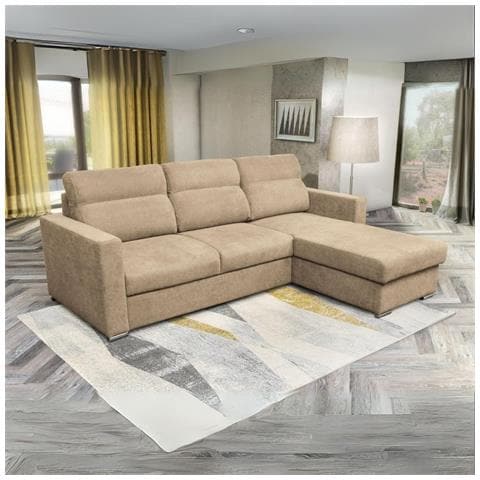 Divano Kendall Angolare Con Penisola Reversibile Letto Estraibile Cappuccino Barrel 09 - Foto 1