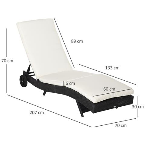 Sdraio da Giardino in Rattan PE con Schienale Regolabile e Cuscino, 207x70x70cm, Nero - Foto 2