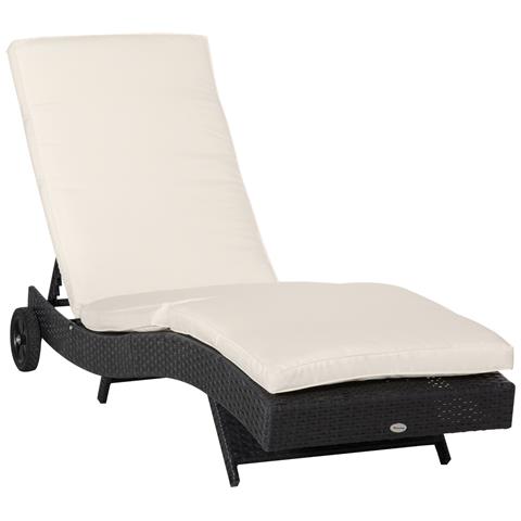 Sdraio da Giardino in Rattan PE con Schienale Regolabile e Cuscino, 207x70x70cm, Nero - Foto 1