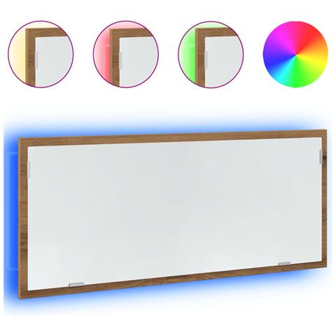 Specchio Bagno Led Rovere Artigianale 100x8,5x37 Cm Multistrato - Foto 2