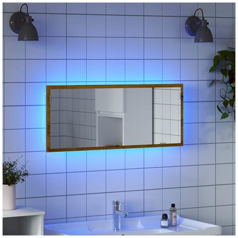 Specchio Bagno Led Rovere Artigianale 100x8,5x37 Cm Multistrato - Foto 1