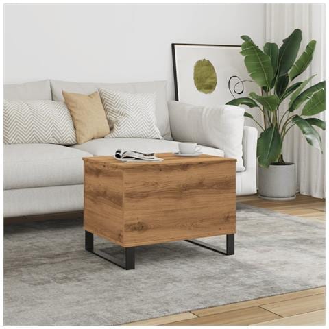 Tavolino Salotto Rovere Artigianale 60x44,5x45 Cm In Truciolato - Foto 1