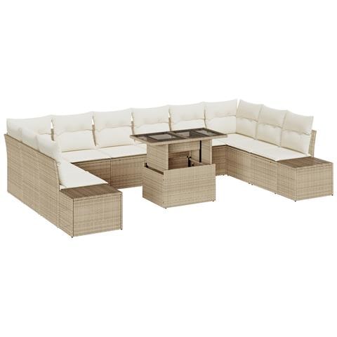 Set di divani da giardino 11 pezzi con cuscini Beige in Rattan - Foto 1