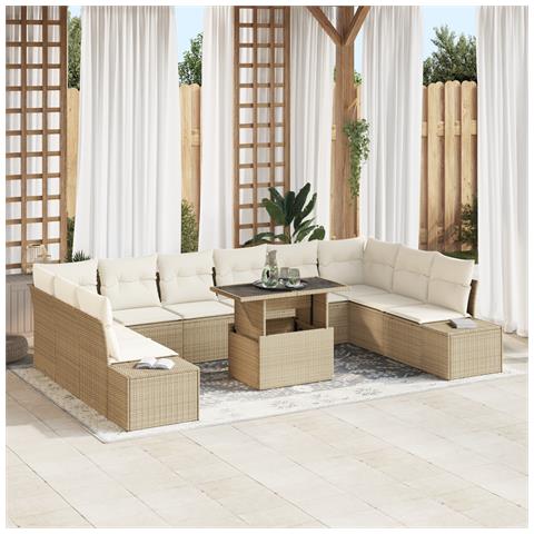 Set di divani da giardino 11 pezzi con cuscini Beige in Rattan - Foto 2