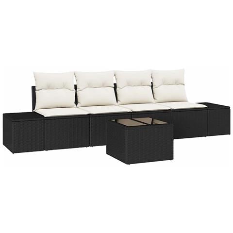Set Divano da Giardino da 5 Pezzi con Cuscini Nero Rattan Poly - Foto 1